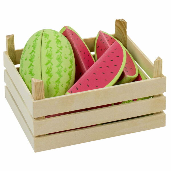 Houten meloenen in kist